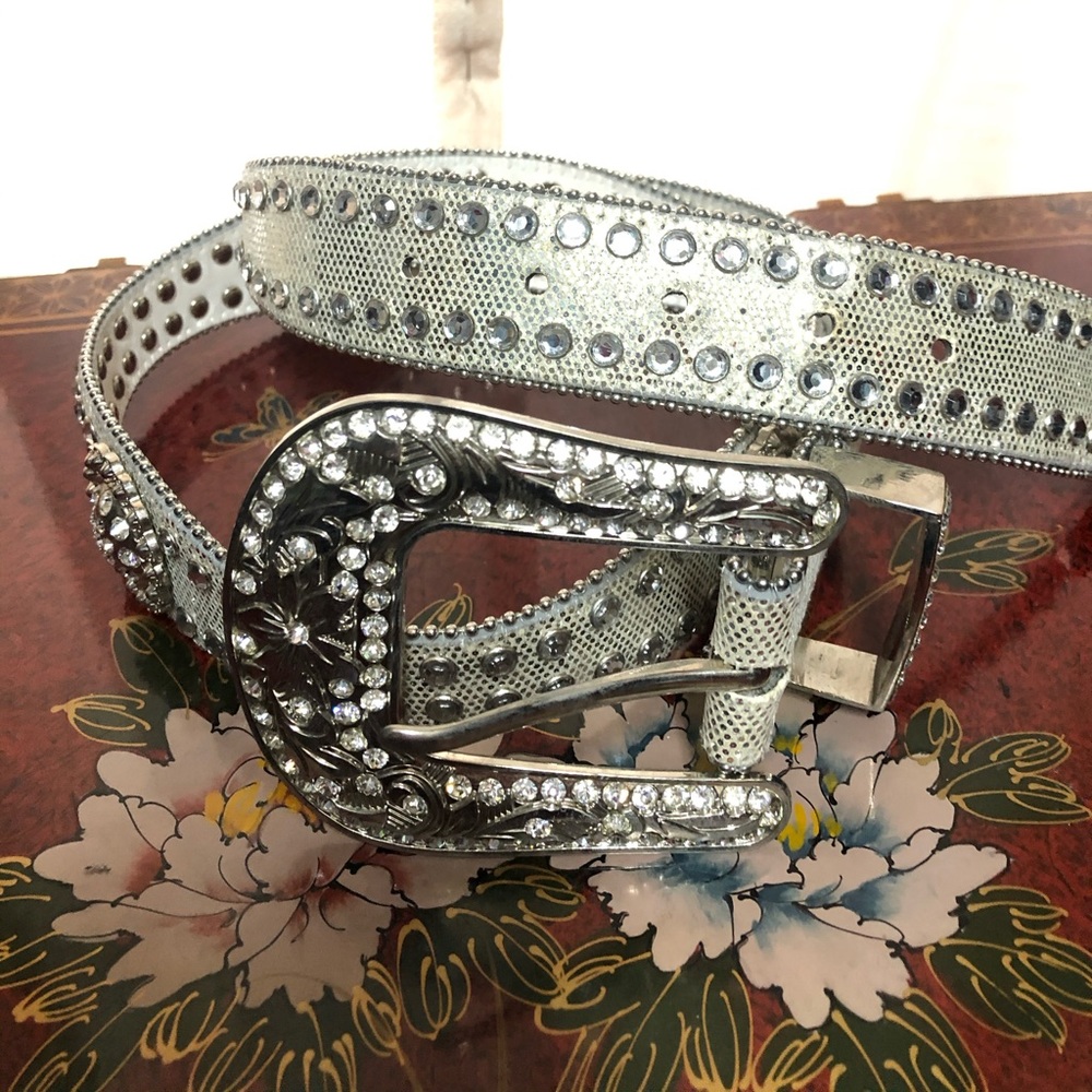 Silver gemmed belt with silver gemmed buckle
